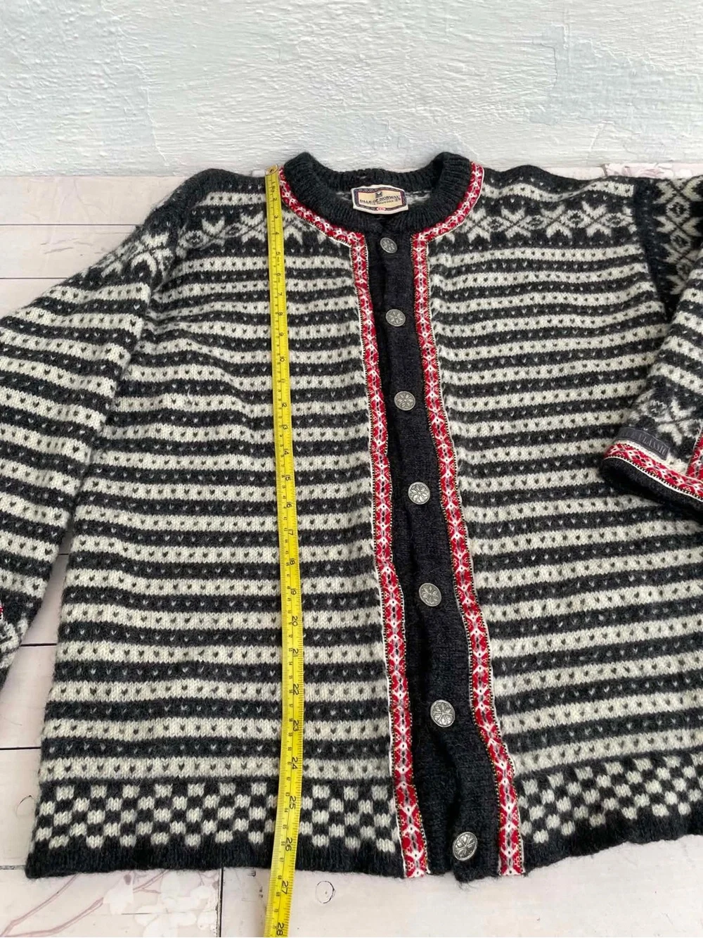 Dale of Norway Black, White & Red Nordic Wool Cardigan